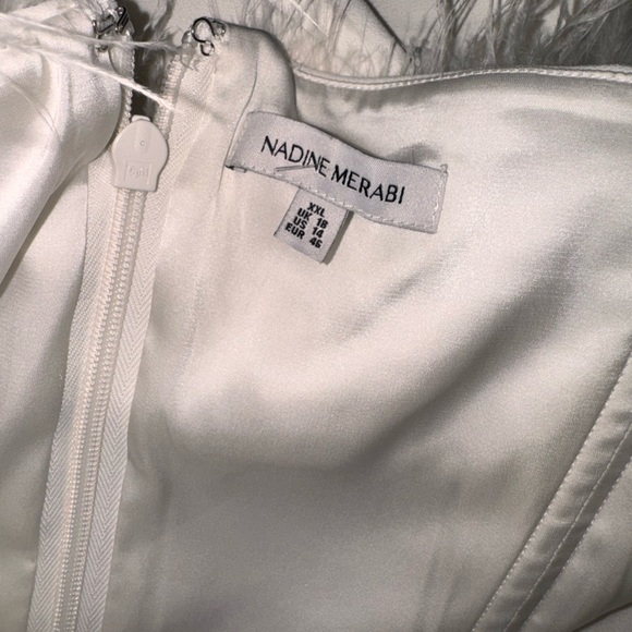 NWOT NADINE MERABI Colette White Feather Strapless belted Jumpsuit sz 14 - Picture 7 of 10